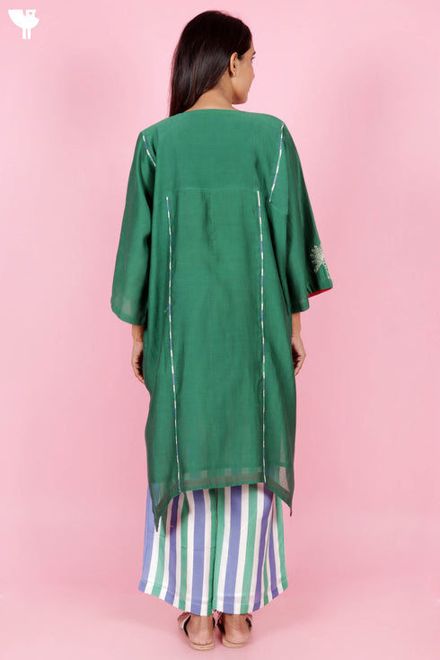 Chanderi Silk Kurta Pant Set With Block Print